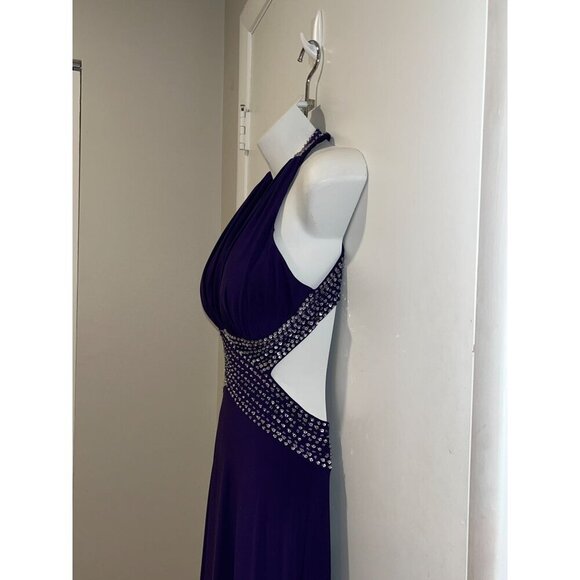 Betsy & Adam Purple Metallic Halter Formal Evening Dress Gown Women's Size 0 - Picture 7 of 15